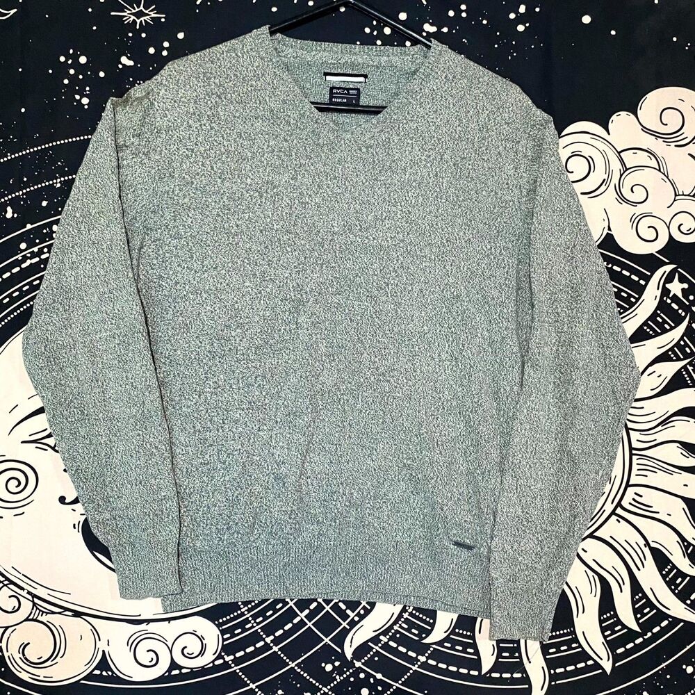 RVCA Sweater Men's L Heather Gray Knitted Holiday Cozy Preppy Career Grandpa